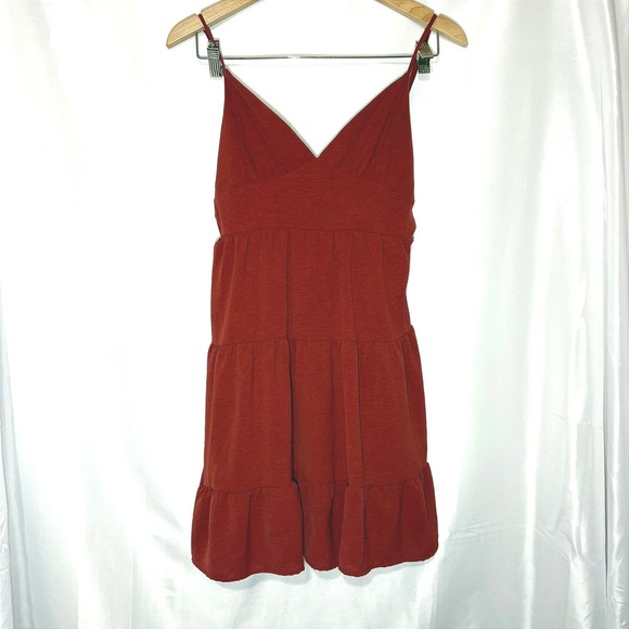 Altar'd State Dresses & Skirts - Altar'd‎ State Rust Red Tiered Mini Dress V-Neck Tie Back Small